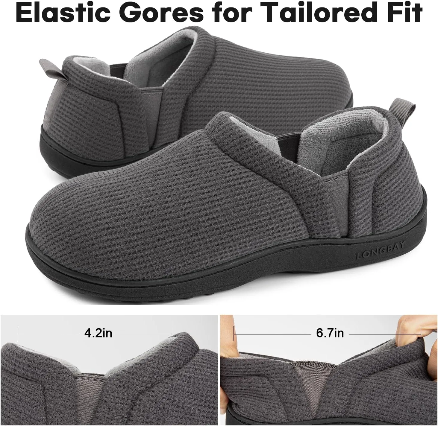 LongBay Men's Slippers Warm Bedroom House Shoes Slip-On Memory Foam Winter House Slippers for Indoor Outdoor