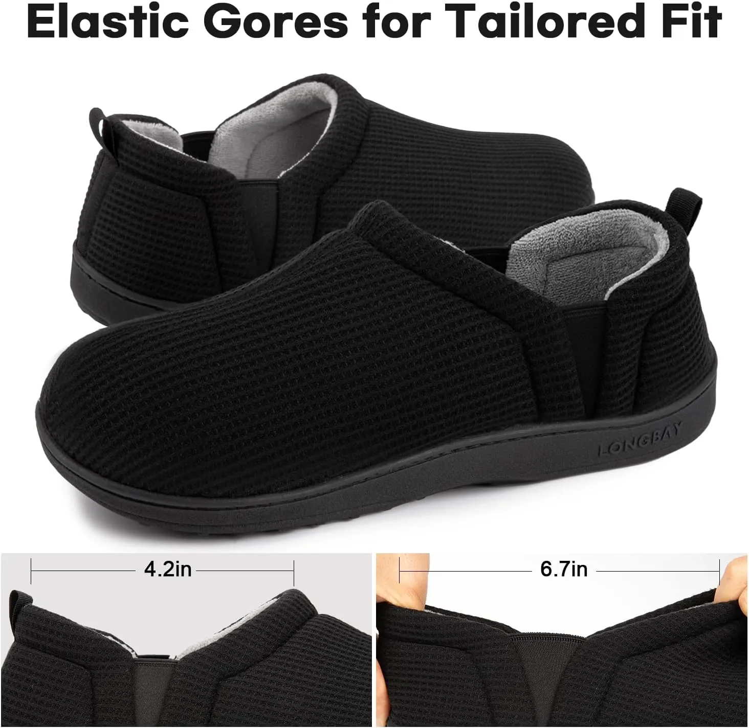 LongBay Men's Slippers Warm Bedroom House Shoes Slip-On Memory Foam Winter House Slippers for Indoor Outdoor