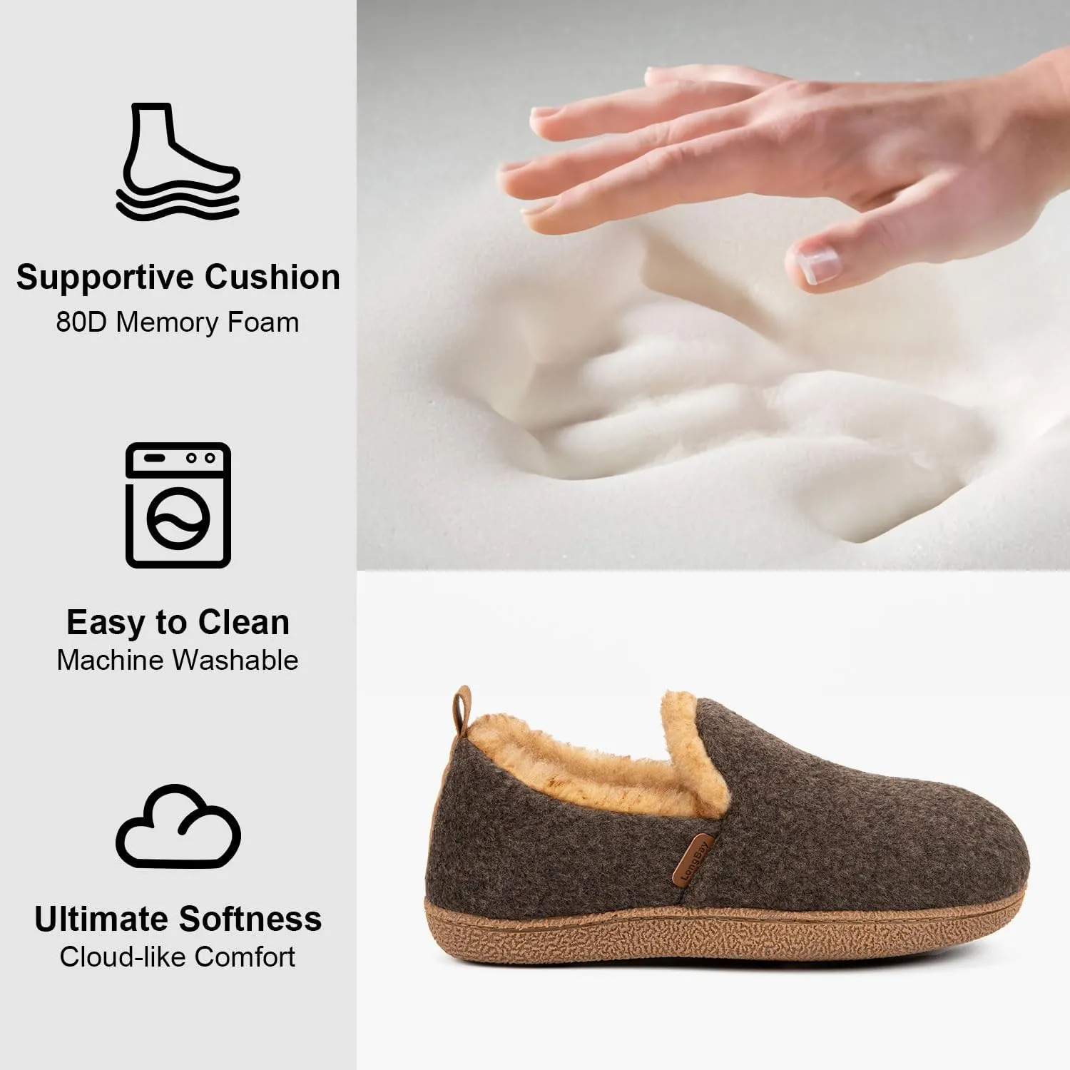 LongBay Women's Felt Bootie Slippers Warm Cozy Memory Foam Slipper Boots with Polar Fleece Lining Non Slip House Shoes Indoor Outdoor
