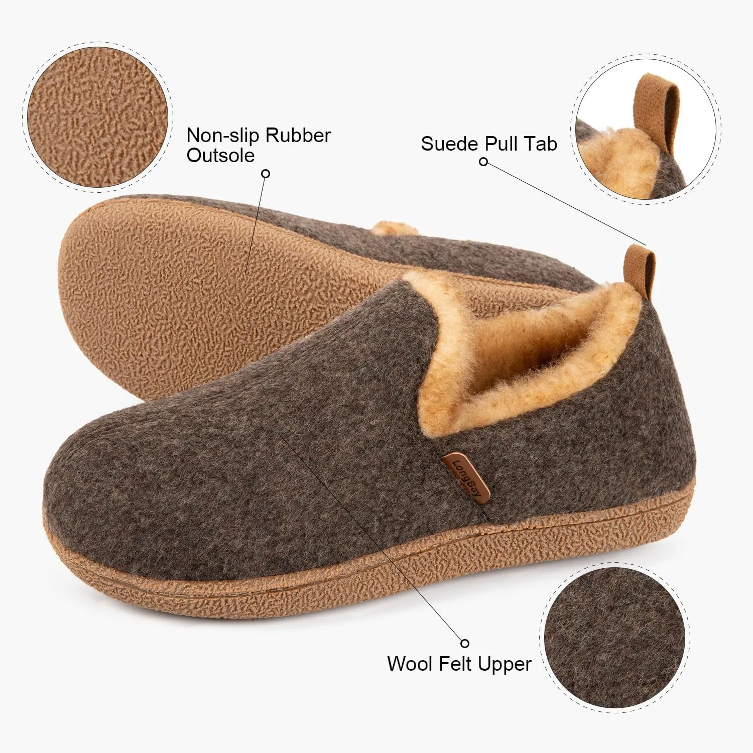 LongBay Women's Felt Bootie Slippers Warm Cozy Memory Foam Slipper Boots with Polar Fleece Lining Non Slip House Shoes Indoor Outdoor