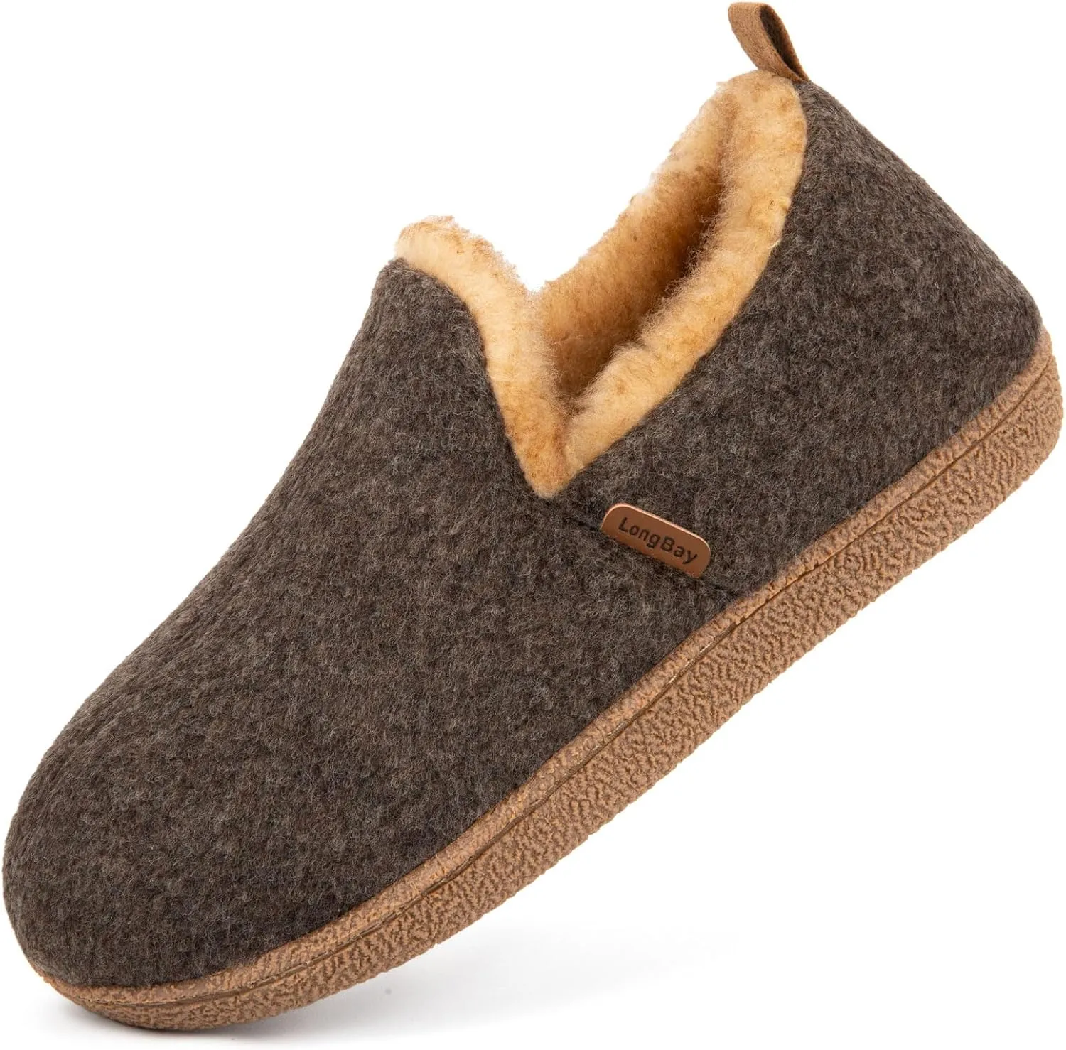 LongBay Women's Felt Bootie Slippers Warm Cozy Memory Foam Slipper Boots with Polar Fleece Lining Non Slip House Shoes Indoor Outdoor