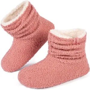 LongBay Women’s Warm Curly Fur Bootie Slippers Comfy Plush Fleece Boots Memory Foam House Shoes