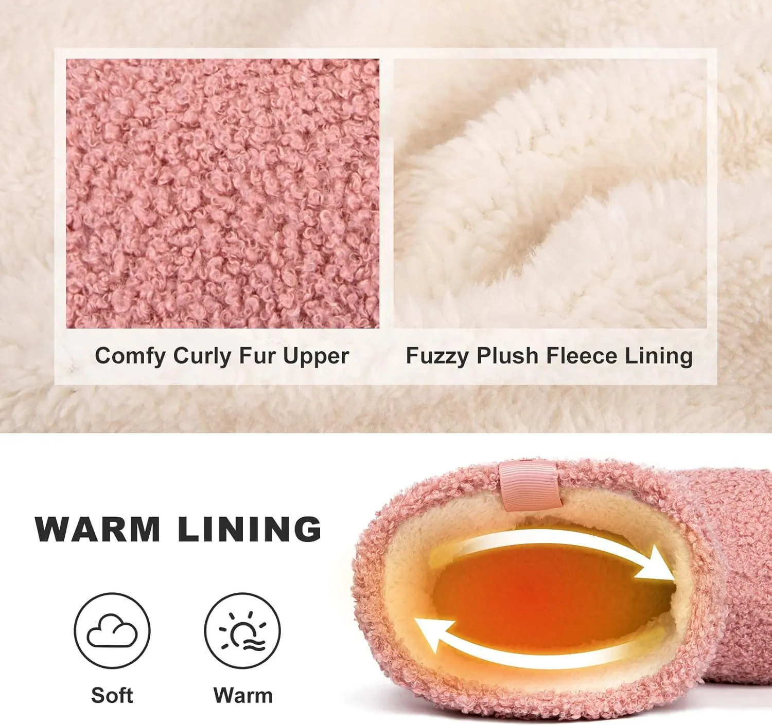 LongBay Women’s Warm Curly Fur Bootie Slippers Comfy Plush Fleece Boots Memory Foam House Shoes