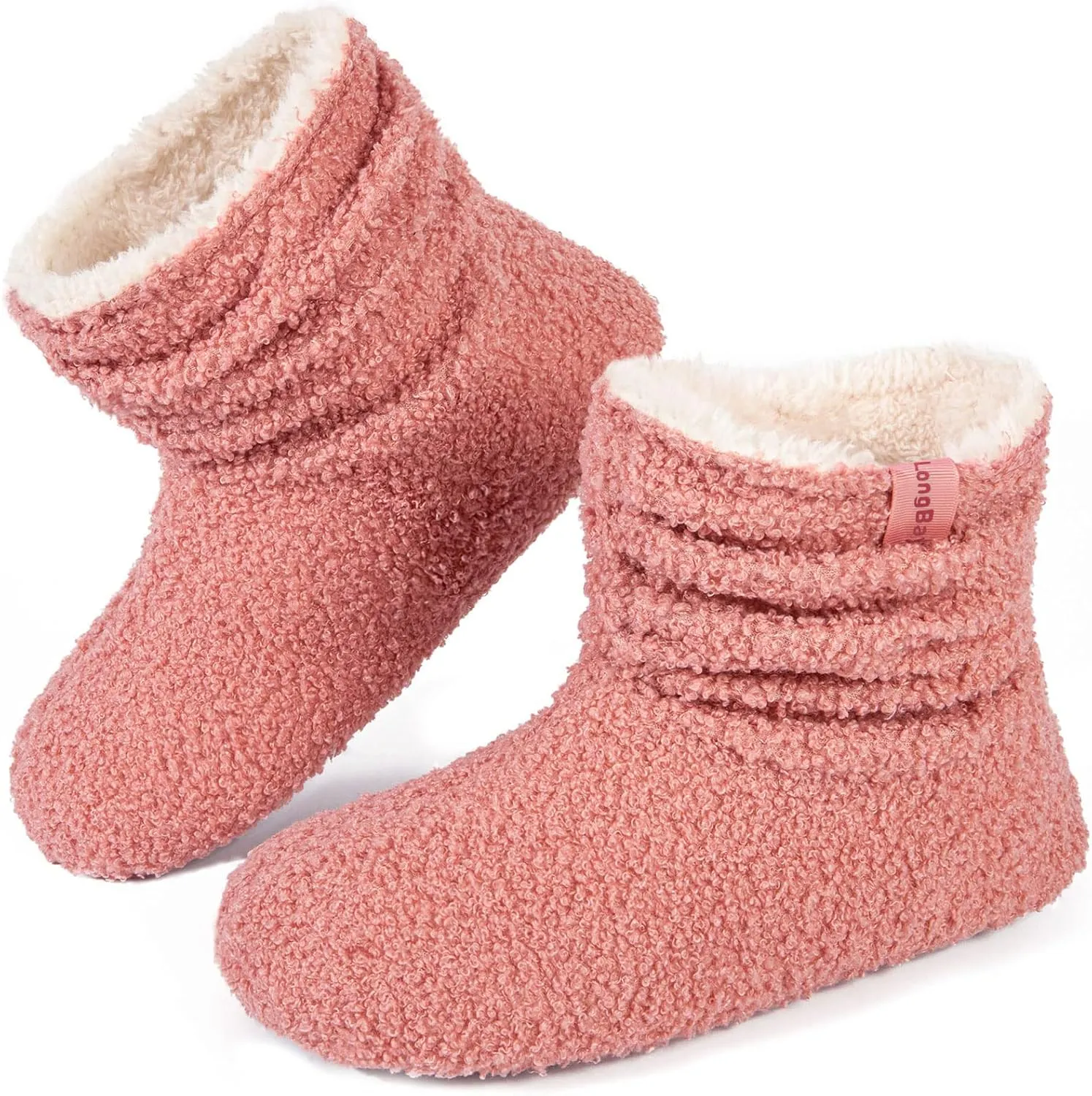 LongBay Women’s Warm Curly Fur Bootie Slippers Comfy Plush Fleece Boots Memory Foam House Shoes
