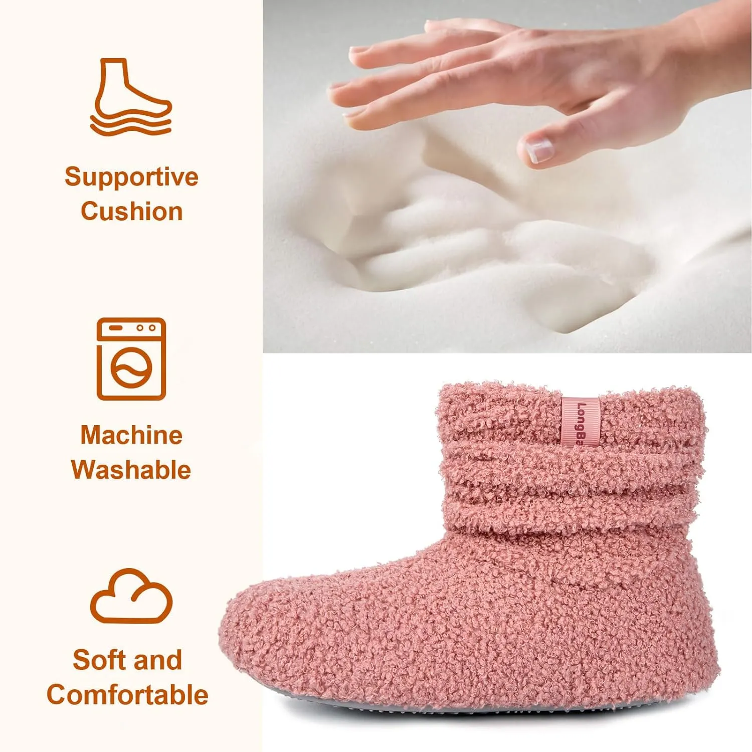LongBay Women’s Warm Curly Fur Bootie Slippers Comfy Plush Fleece Boots Memory Foam House Shoes