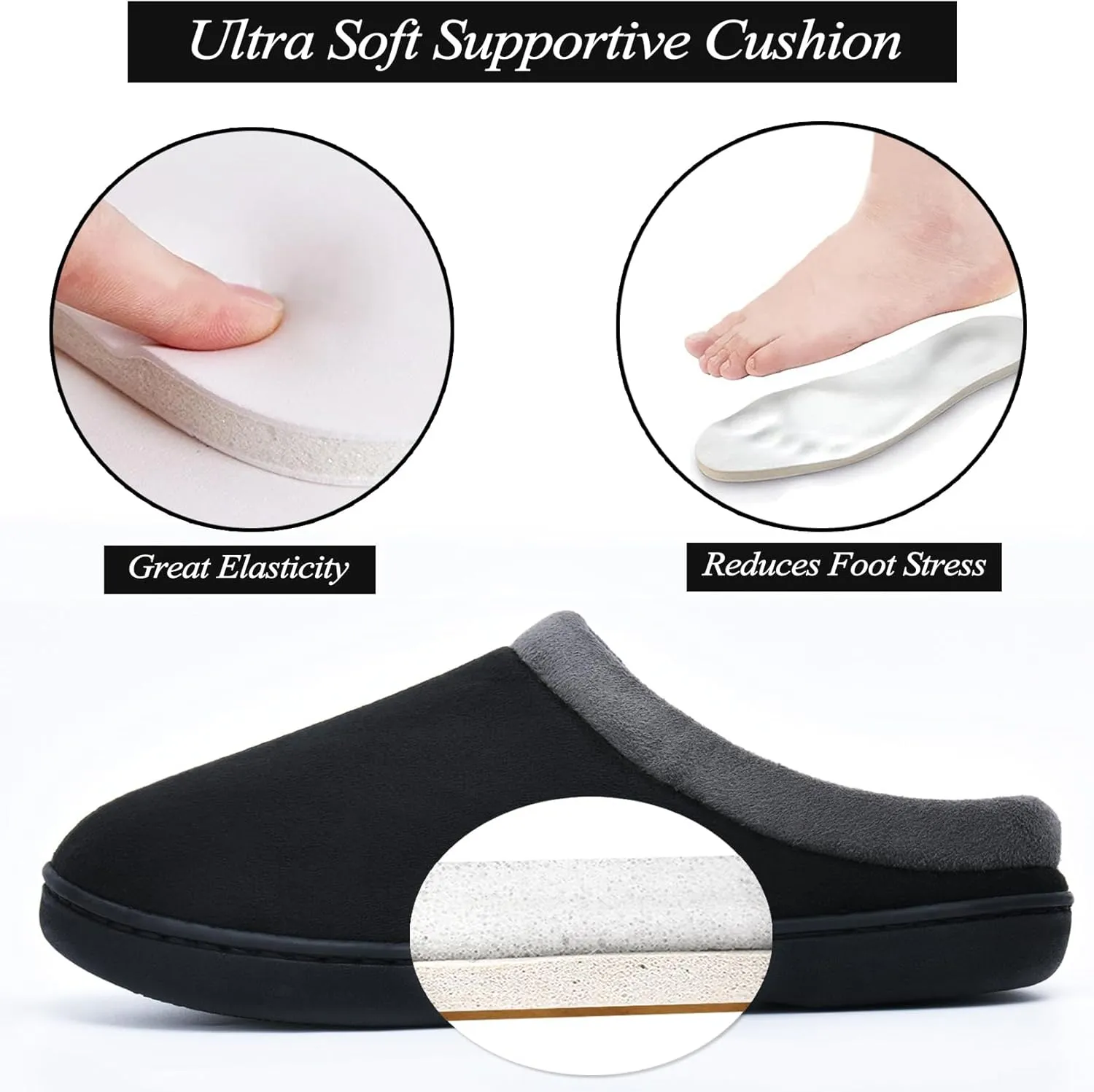 LORDFON Memory Foam Mens Slippers Slip-On Comfy House Slippers for Men Indoor Outdoor Non-Slip Warm Winter Men’s Bedroom Slippers Size