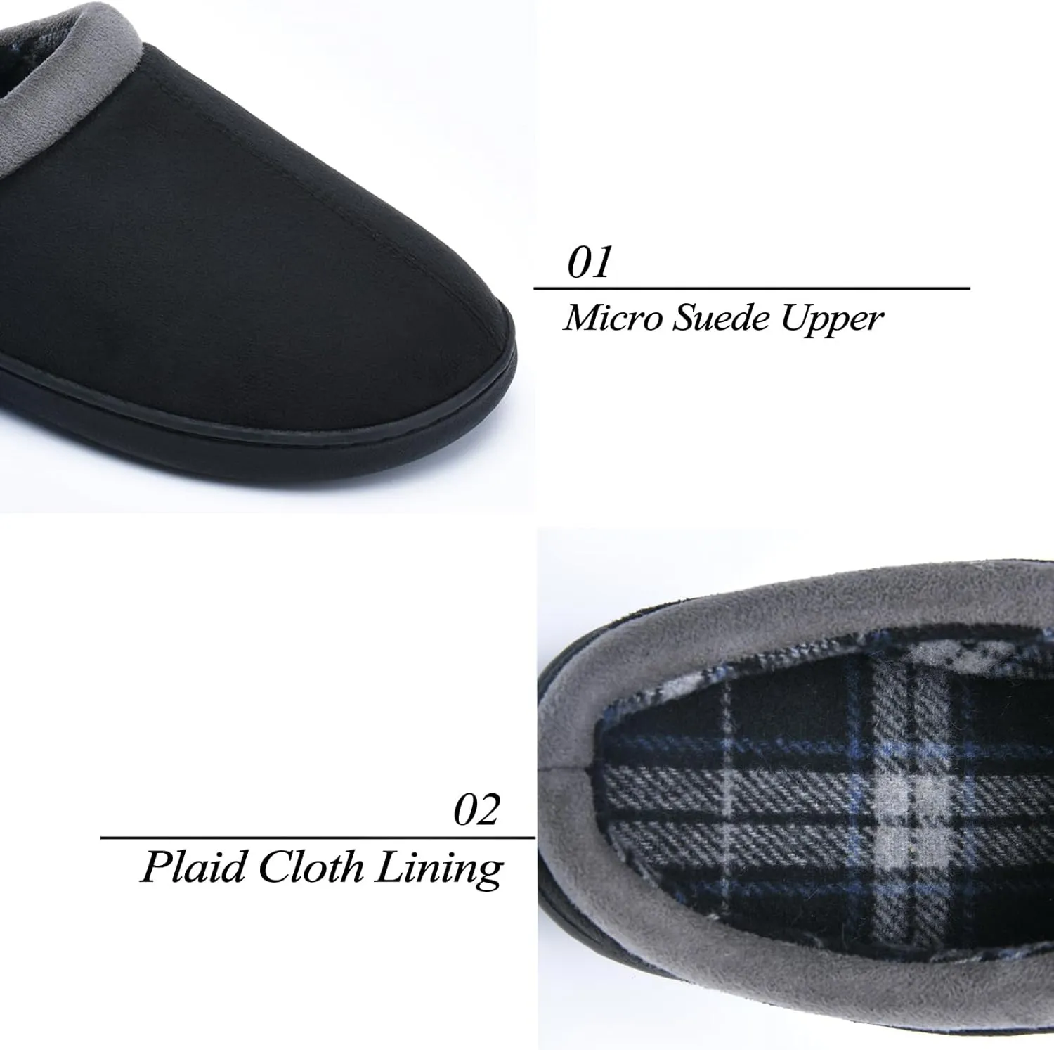 LORDFON Memory Foam Mens Slippers Slip-On Comfy House Slippers for Men Indoor Outdoor Non-Slip Warm Winter Men’s Bedroom Slippers Size