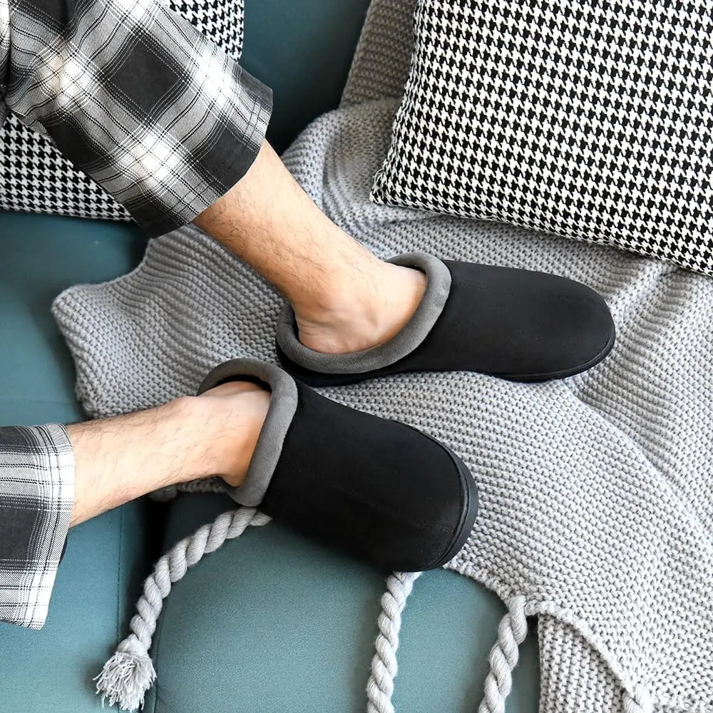 LORDFON Memory Foam Mens Slippers Slip-On Comfy House Slippers for Men Indoor Outdoor Non-Slip Warm Winter Men’s Bedroom Slippers Size