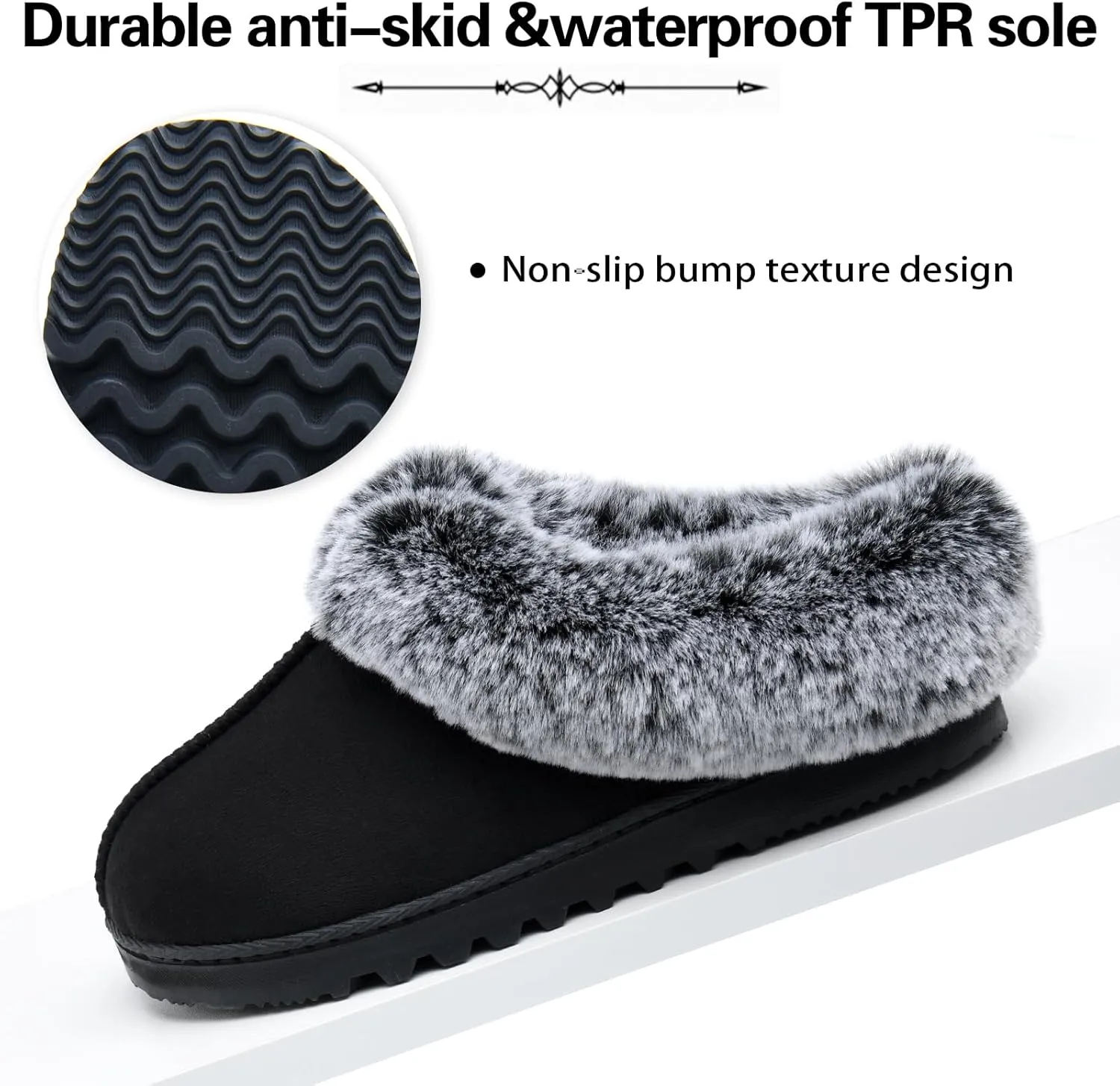 LORDFON Womens Slippers with Memory Foam,Winter House Slippers for Women with Warm Faux Fur Collar,Cozy Slip-on Bedroom Indoor Shoes