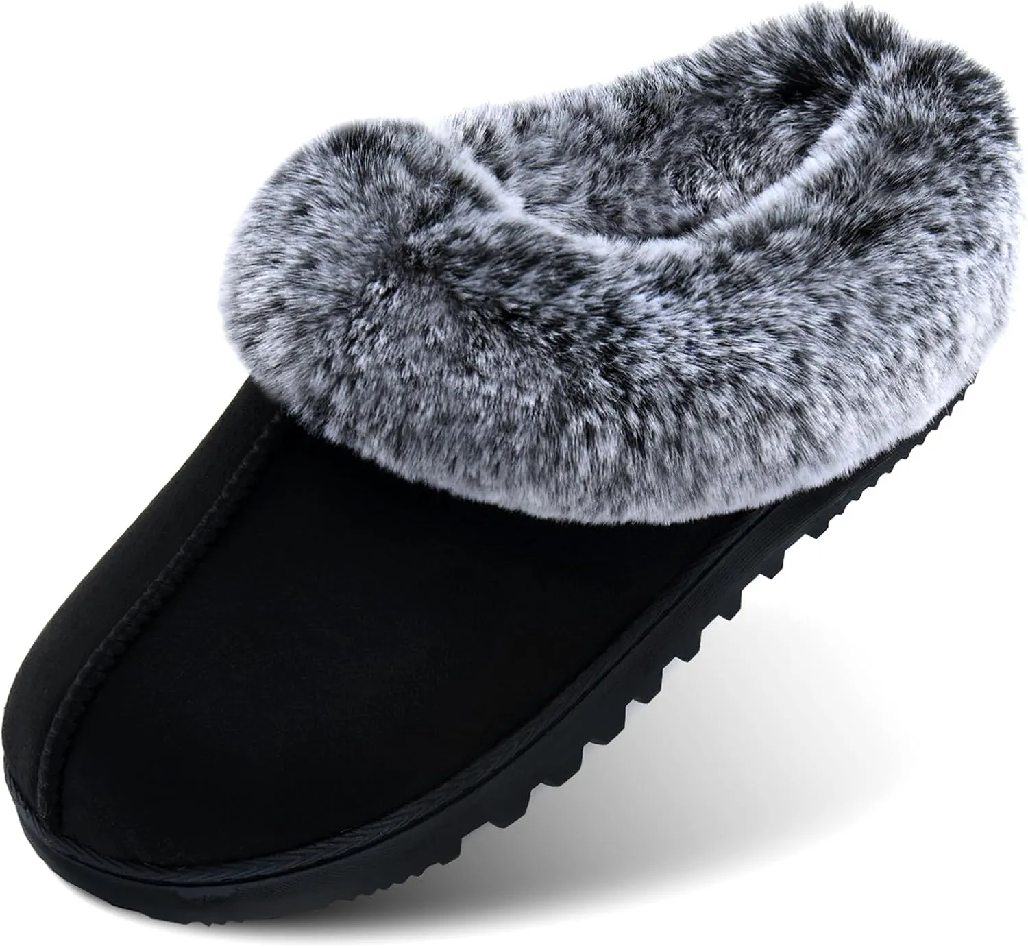 LORDFON Womens Slippers with Memory Foam,Winter House Slippers for Women with Warm Faux Fur Collar,Cozy Slip-on Bedroom Indoor Shoes