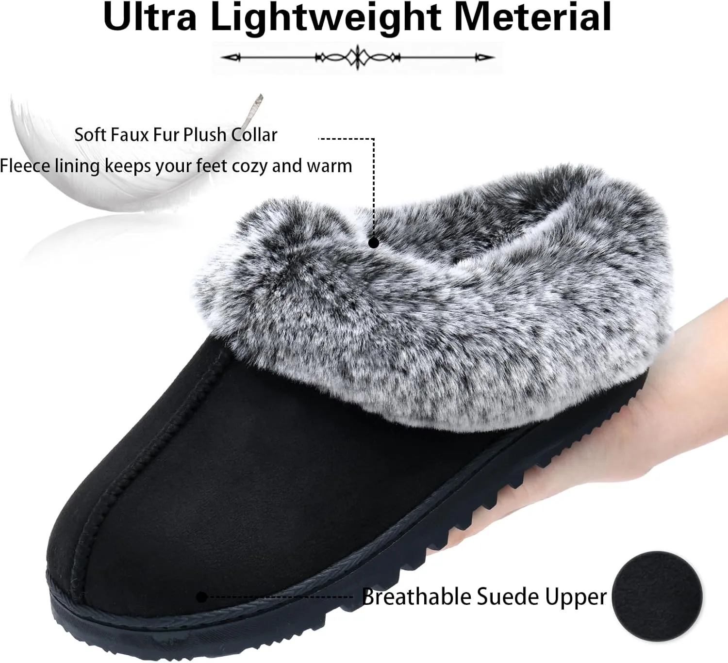 LORDFON Womens Slippers with Memory Foam,Winter House Slippers for Women with Warm Faux Fur Collar,Cozy Slip-on Bedroom Indoor Shoes