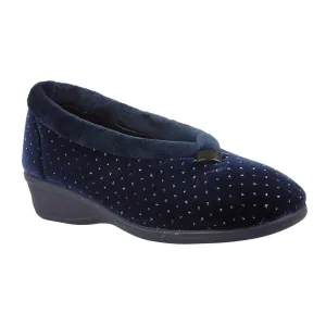 Lotus Ladies Beverley Navy Sparkly Slip On Wedge Slippers