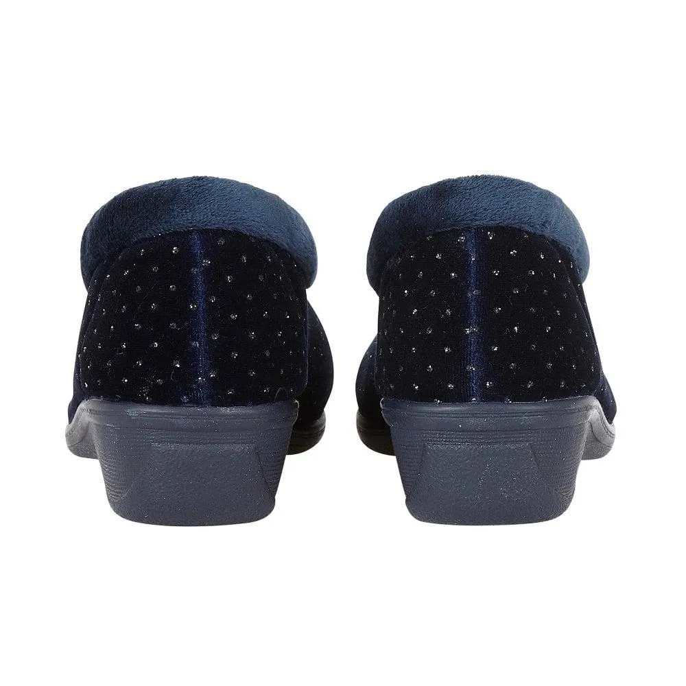 Lotus Ladies Beverley Navy Sparkly Slip On Wedge Slippers