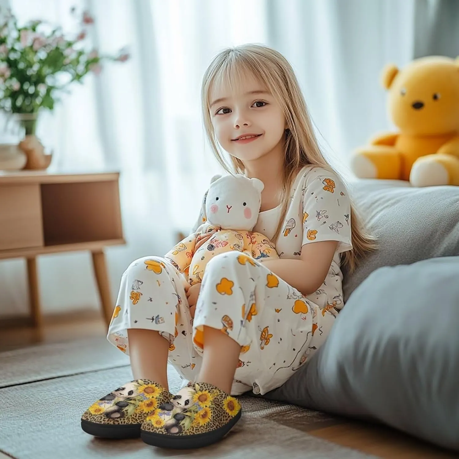 Lotusorchid Kids House Slipper for Boys Girls, Cozy Warm Boys Sleep Slippers with Rubber Sole, Closed Toe Slip On Bedroom Slippers
