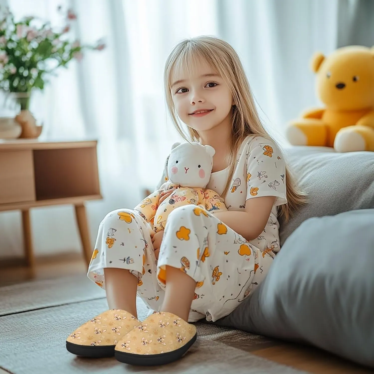 Lotusorchid Sleep Slipper for Kids, Warm Cozy Girls Bedroom Slipper Memory Foam House Slipper for Boys, Non Slip House Shoes Indoor Outdoor