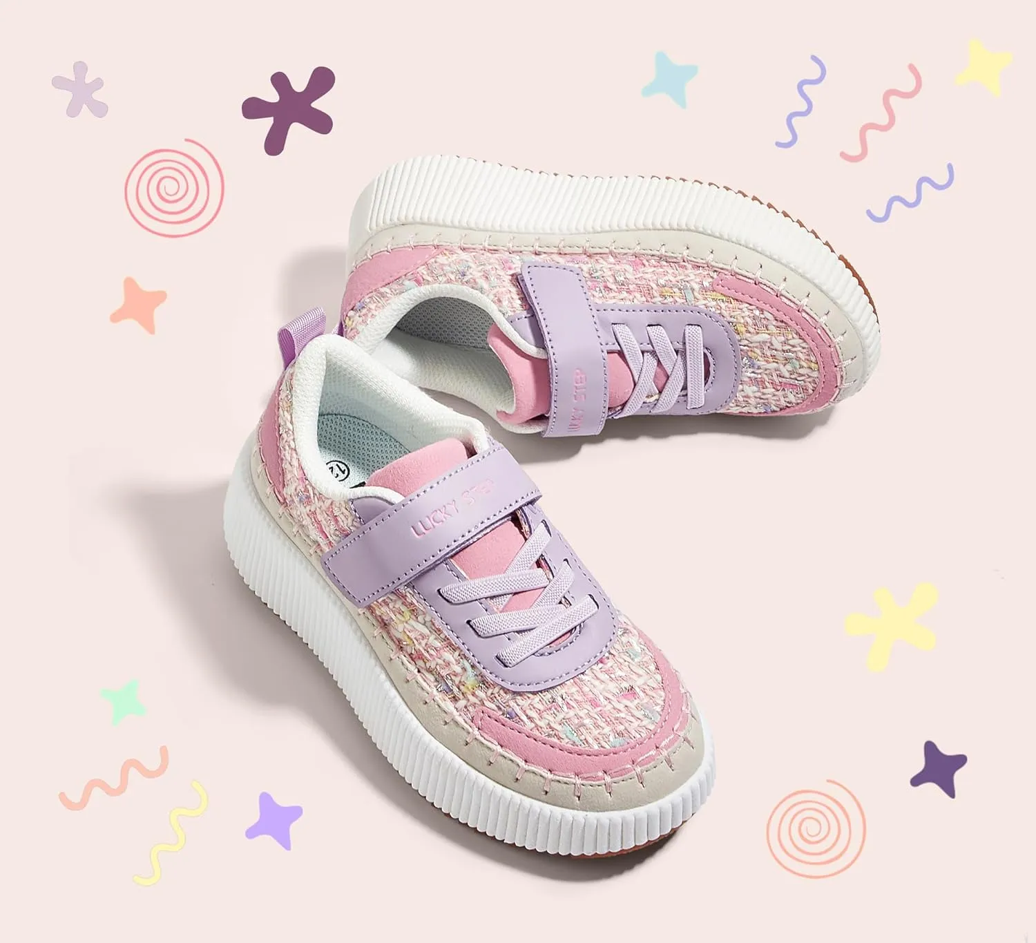 LUCKY STEP Kid's Glitter Running Sneaker Sparkly Braided Shiny Bling Princess Shoes School Athletic Walking Shoes for Children/Boys/Girls