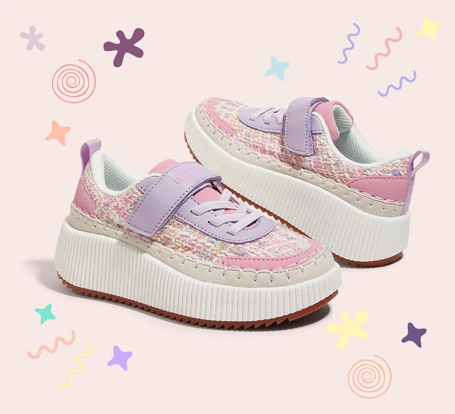 LUCKY STEP Kid's Glitter Running Sneaker Sparkly Braided Shiny Bling Princess Shoes School Athletic Walking Shoes for Children/Boys/Girls