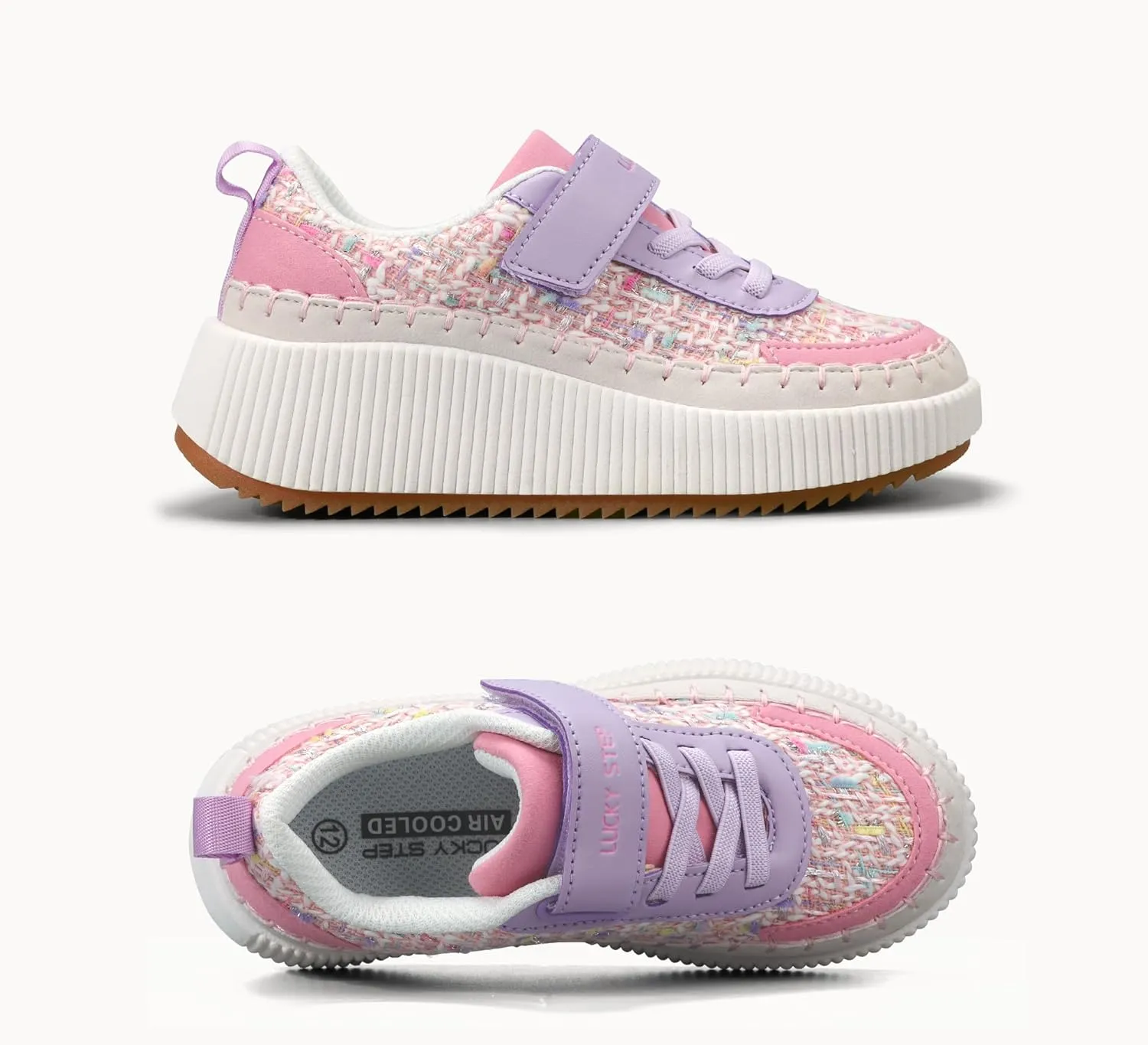 LUCKY STEP Kid's Glitter Running Sneaker Sparkly Braided Shiny Bling Princess Shoes School Athletic Walking Shoes for Children/Boys/Girls