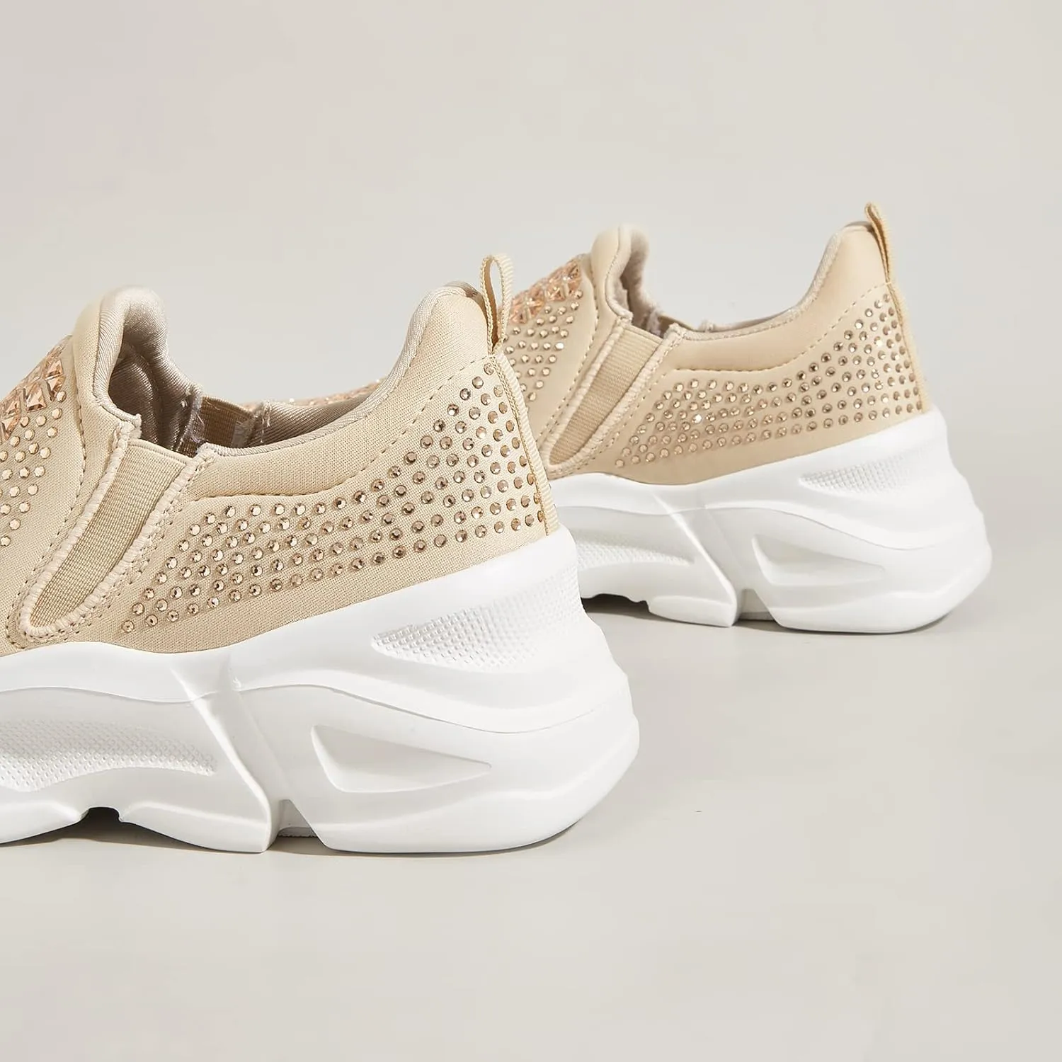 LUCKY STEP Women Slip On Rhinestone Sneaker Chunky Fashion Platform Sparkly Elastic Walking Shoes