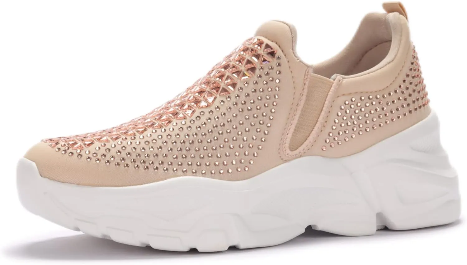 LUCKY STEP Women Slip On Rhinestone Sneaker Chunky Fashion Platform Sparkly Elastic Walking Shoes