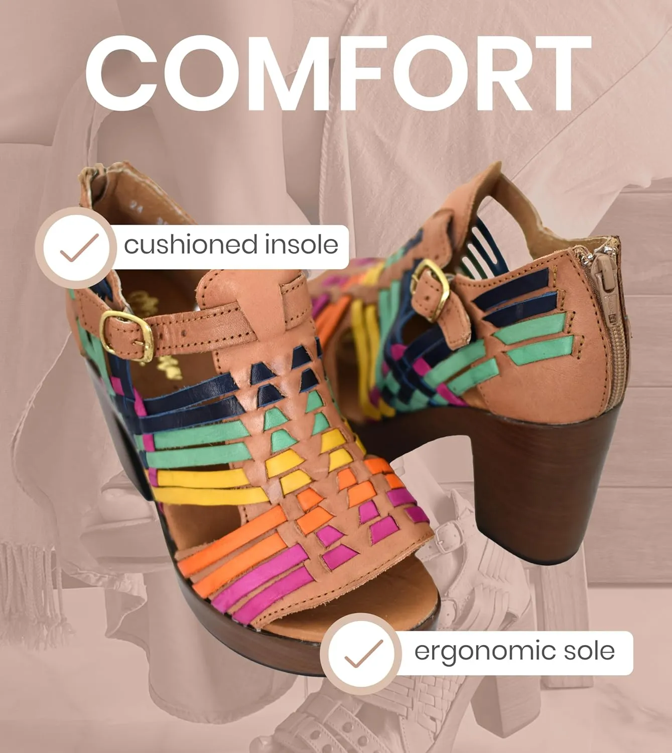 Macarena Collection Womens Shoes Leather Sandals for Women Huarache | Handmade Mexican Sandals Women | Comfortable & Stylish Womens Sandals 351 Multicolors