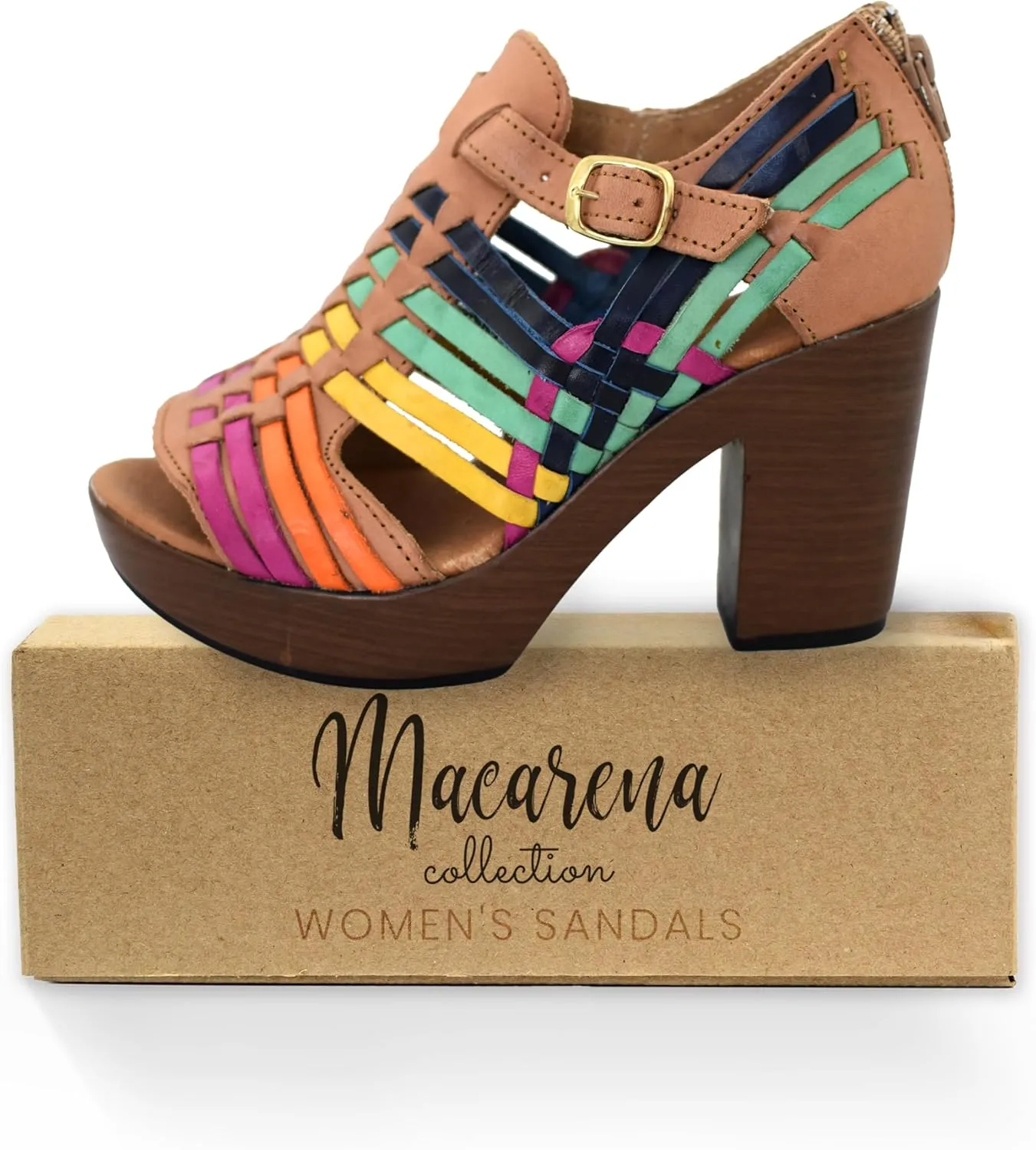 Macarena Collection Womens Shoes Leather Sandals for Women Huarache | Handmade Mexican Sandals Women | Comfortable & Stylish Womens Sandals 351 Multicolors