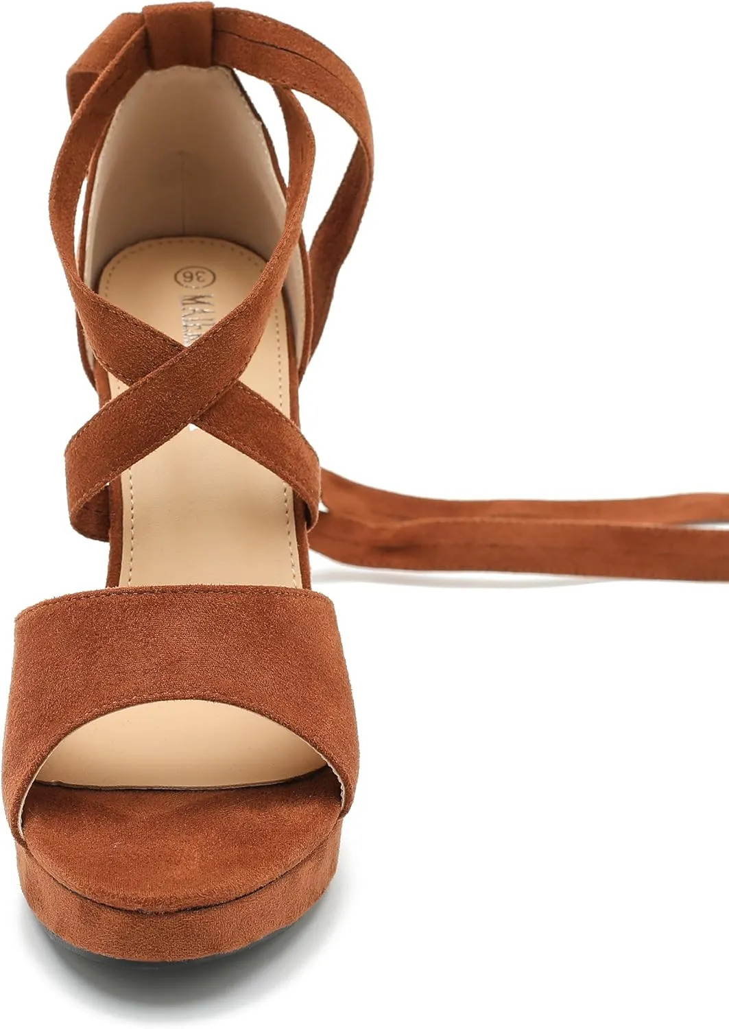 MAIERNISI JESSI Strappy Heels for Women Platform Lace Up Heels Open Toe Chunky High Heel Dress Sandals