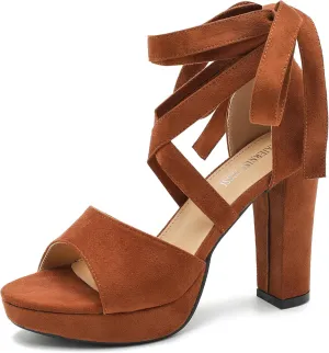 MAIERNISI JESSI Strappy Heels for Women Platform Lace Up Heels Open Toe Chunky High Heel Dress Sandals