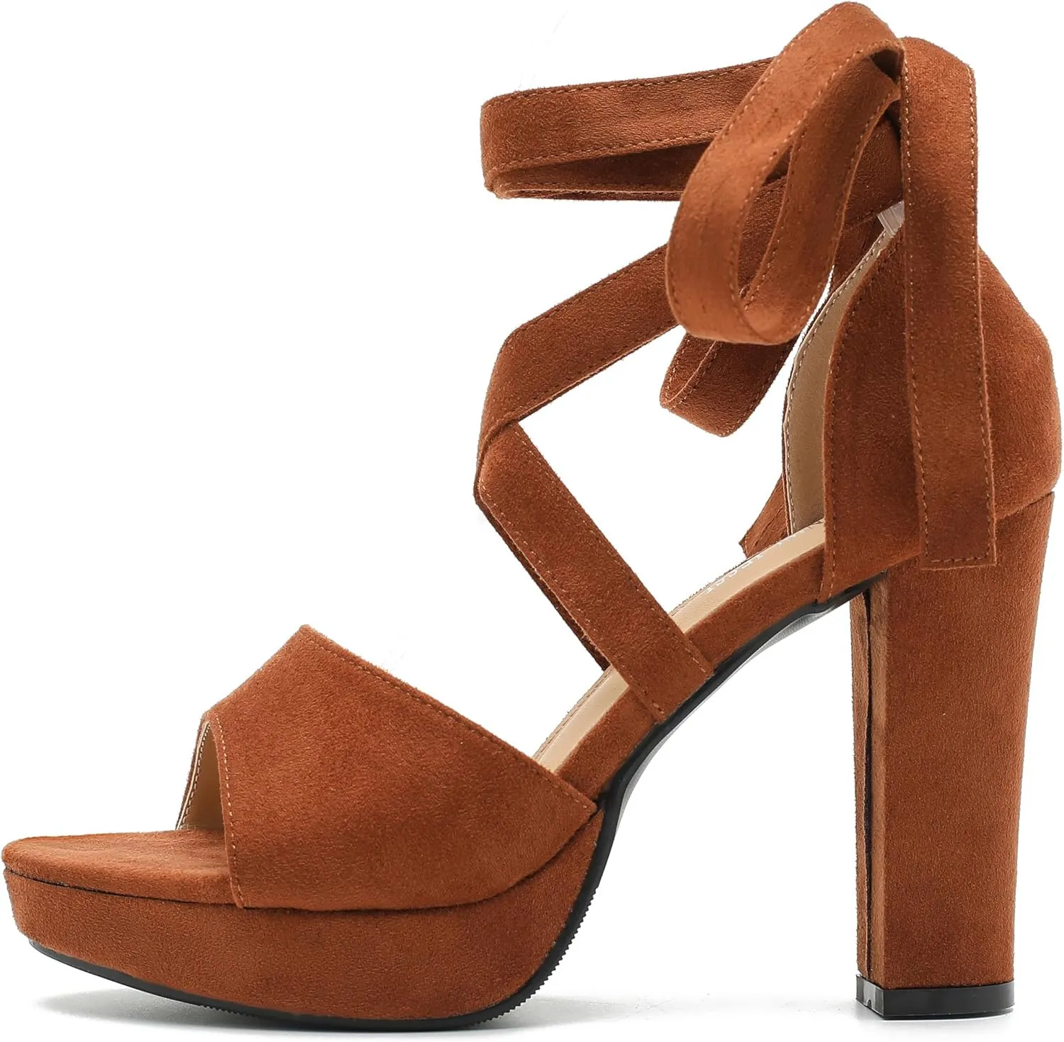 MAIERNISI JESSI Strappy Heels for Women Platform Lace Up Heels Open Toe Chunky High Heel Dress Sandals