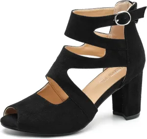MAIERNISI JESSI Woman Gladiator Peep Toe Sandals Chunky Heels Hollow Out Zip Dress Sandals