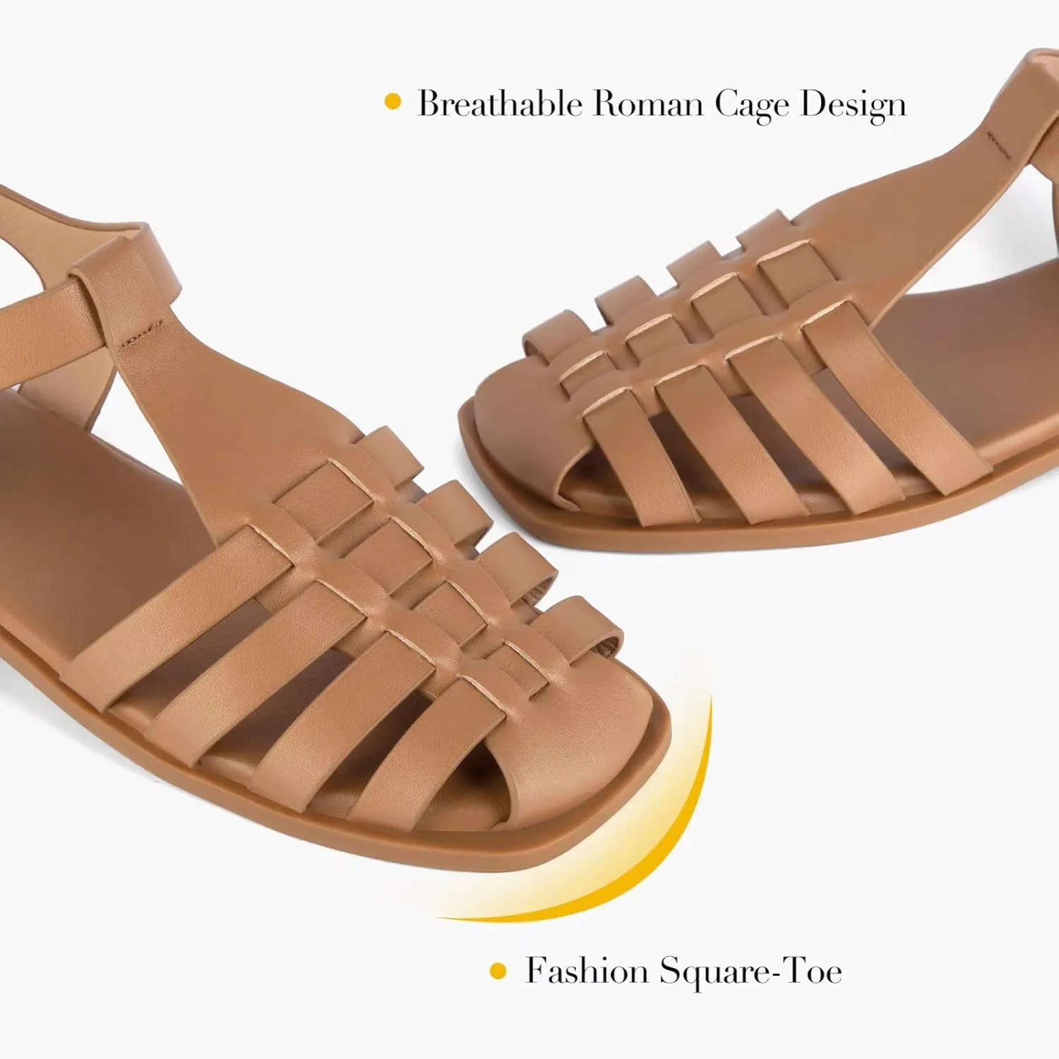 MaxMuxun Women's Closed Toe Flat Sandals Comfortable Ankle Strap Cut Out Cage Summer Roman Shoes