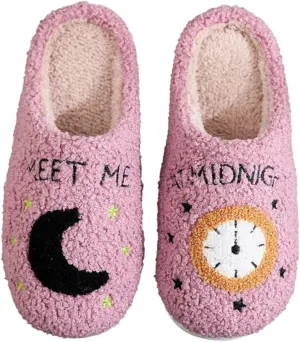 Meet Me at Midnight Slippers for Women Men Ladies Men's Comfortable Plush Home Slippers Slip On Non-slip Slippers