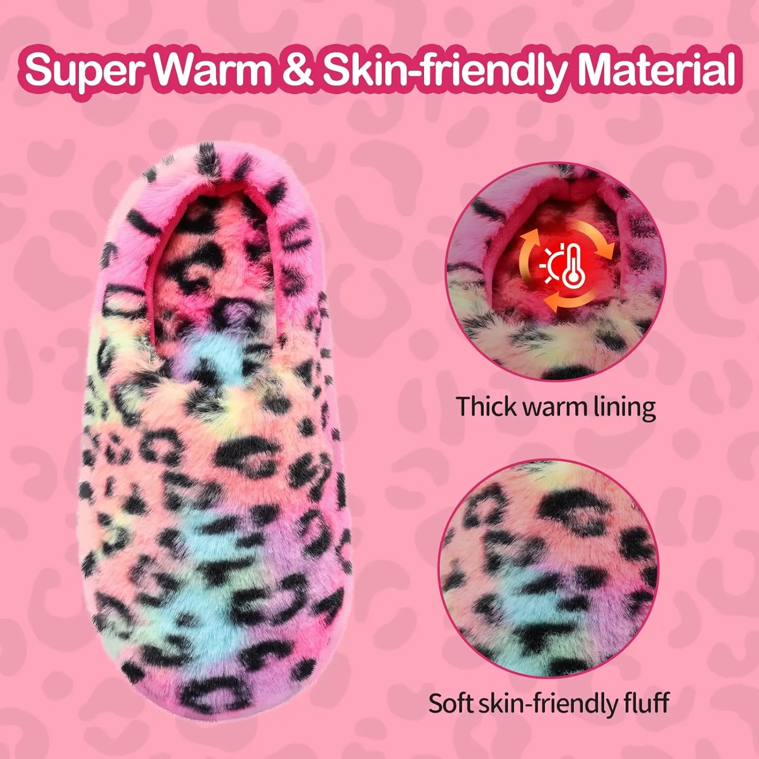 MEJORMEN Girls Fluffy House Slippers Cozy Plush Slip-on House Shoes Kids Warm Bedroom Slippers Memory Foam Slippers for Indoor Outdoor