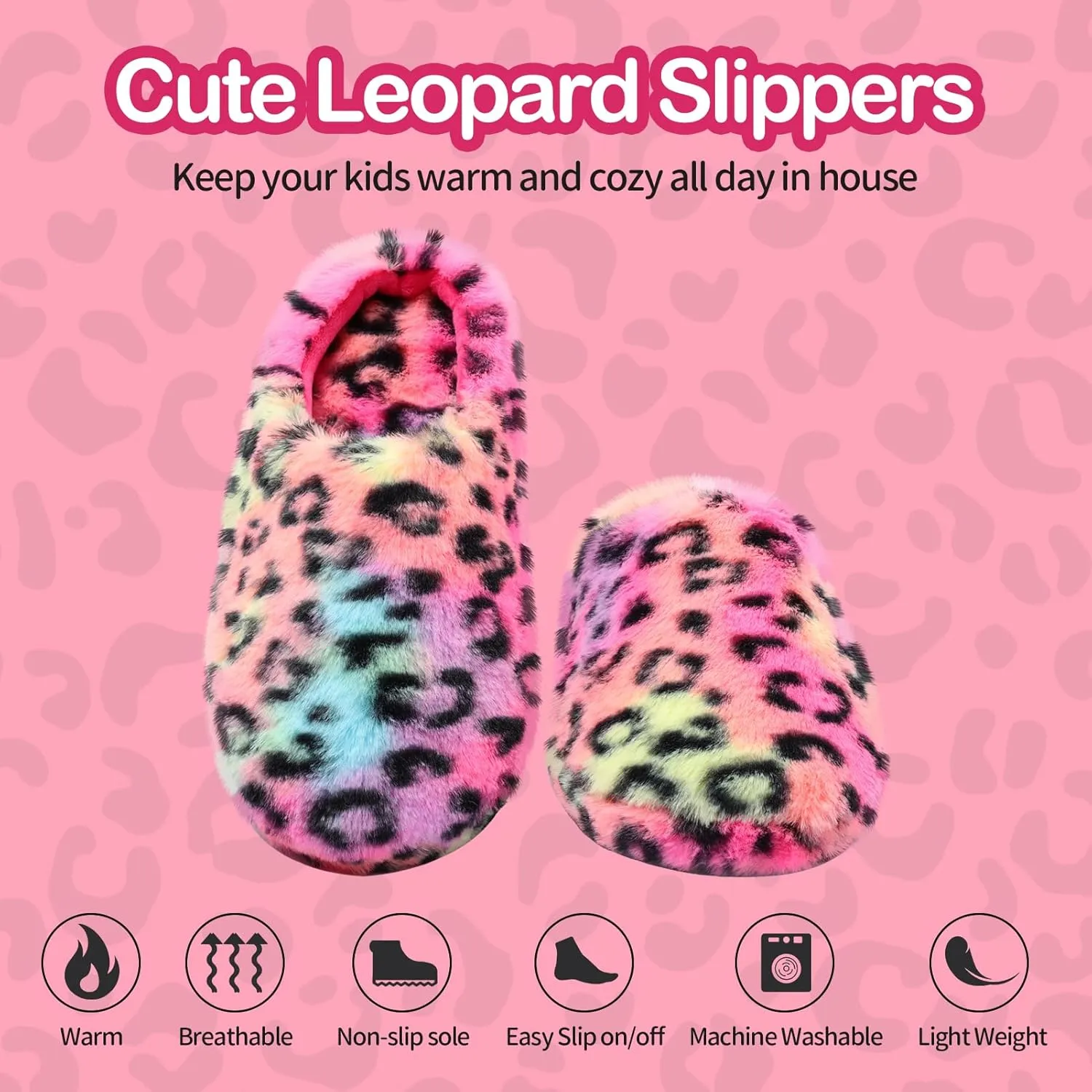 MEJORMEN Girls Fluffy House Slippers Cozy Plush Slip-on House Shoes Kids Warm Bedroom Slippers Memory Foam Slippers for Indoor Outdoor