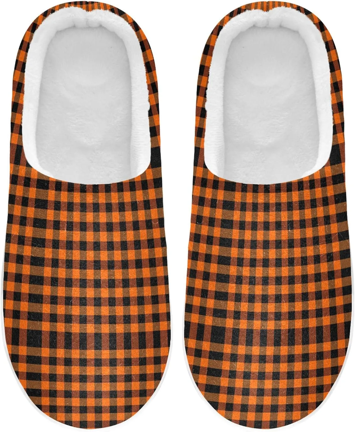 Memory Foam Slipper for Women and Men Warm Plush Anti-Skid Sole House Slide Sandals Indoor Outdoor Winter Bedroom S Orange and Black Buffalo Plaid Tartan Check Scotland