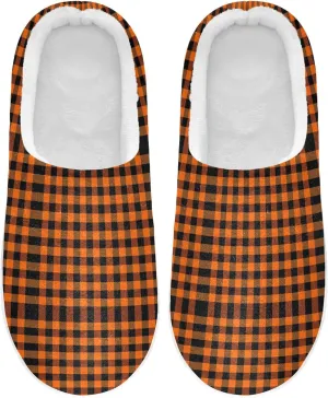 Memory Foam Slipper for Women and Men Warm Plush Anti-Skid Sole House Slide Sandals Indoor Outdoor Winter Bedroom S Orange and Black Buffalo Plaid Tartan Check Scotland