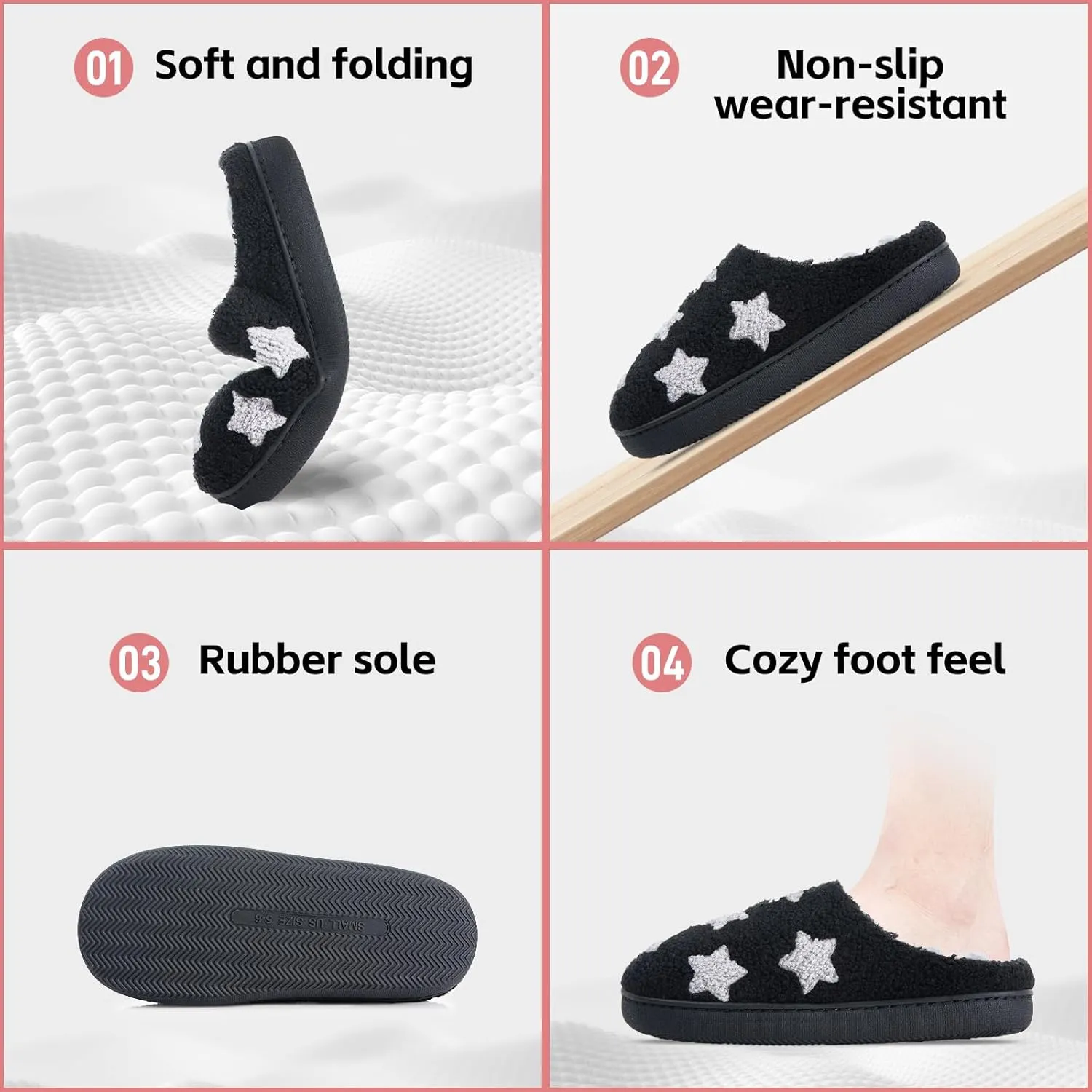 Memory Foam Slippers for Women - House Slip-on with Colorful Hearts & Stars Pattern Cute Cozy Bedroom shoes
