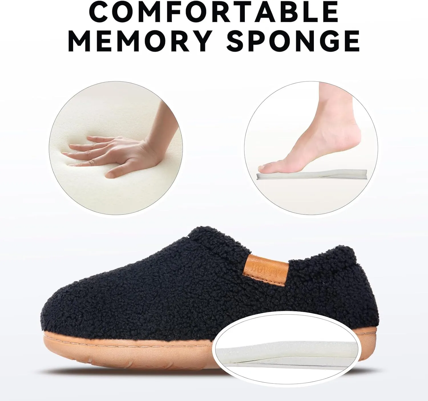 Memory Foam Slippers for Women - Indoor Cozy House Slip-on with Warm Curly Full