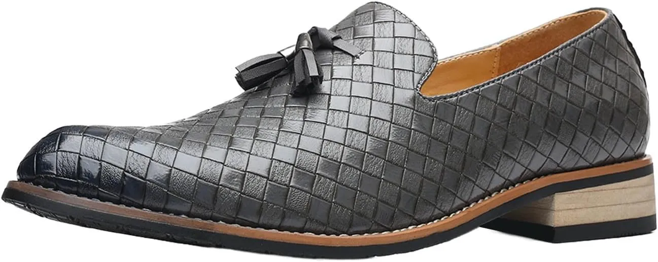 Men Fashion Woven Leather Dress Shoes Fashion Brown Black Penny Loafer Slip on Shoe Wedding Workout Hiking Beach Outfits Dressy