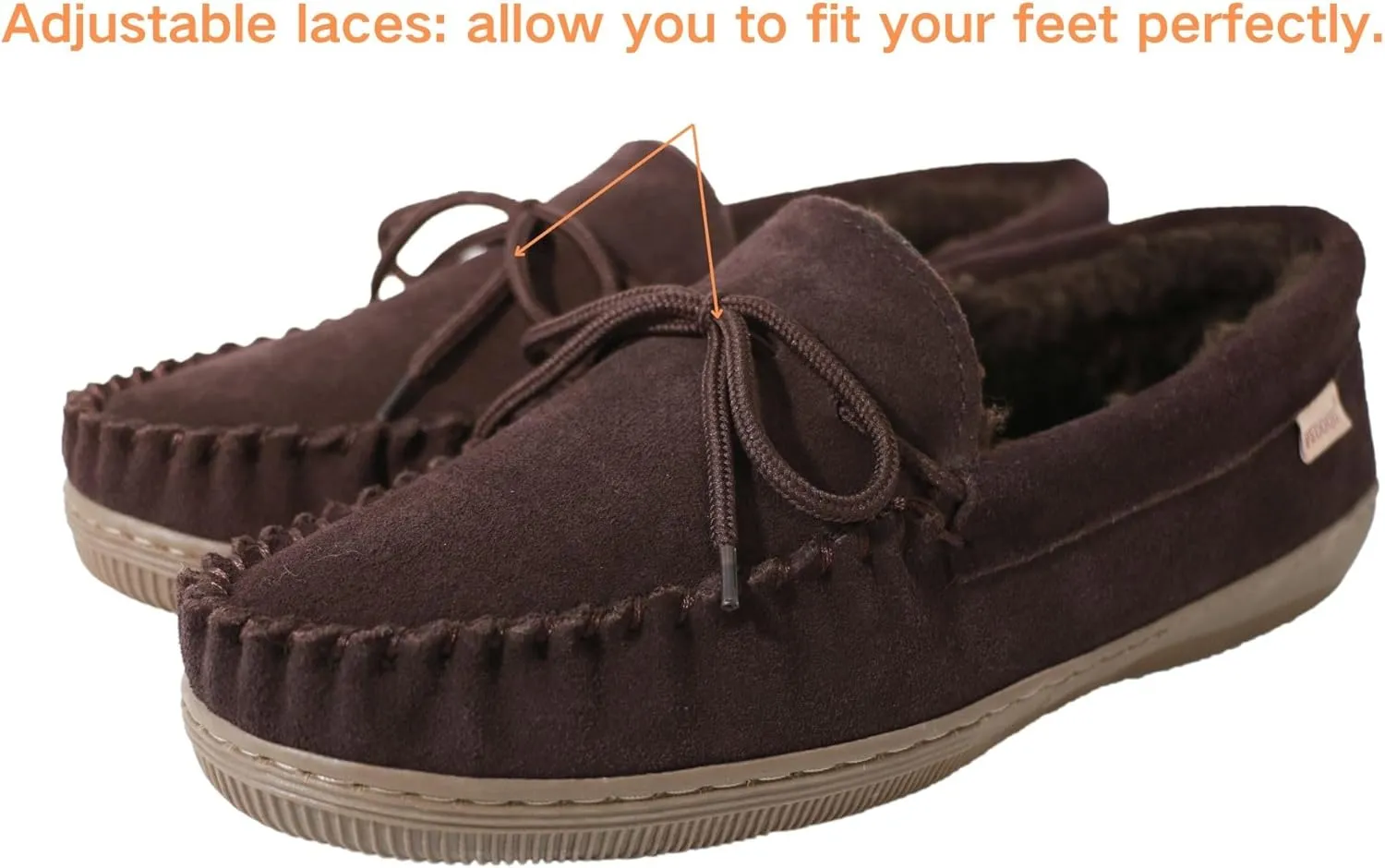 Men Moccasins Slipper Genuine Suede Upper Faux Fur Lining Memory Foam Rubber Soles Indoor Outdoor House Slipper