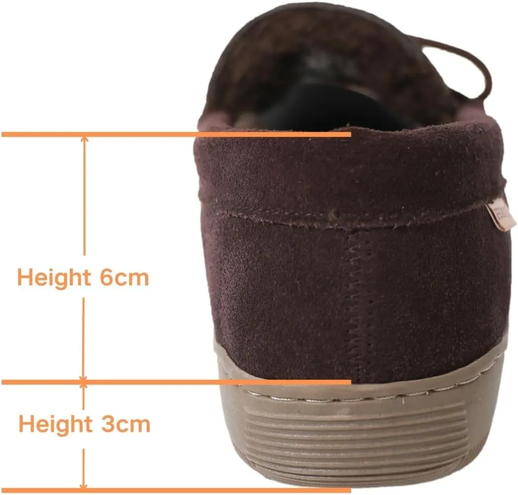 Men Moccasins Slipper Genuine Suede Upper Faux Fur Lining Memory Foam Rubber Soles Indoor Outdoor House Slipper