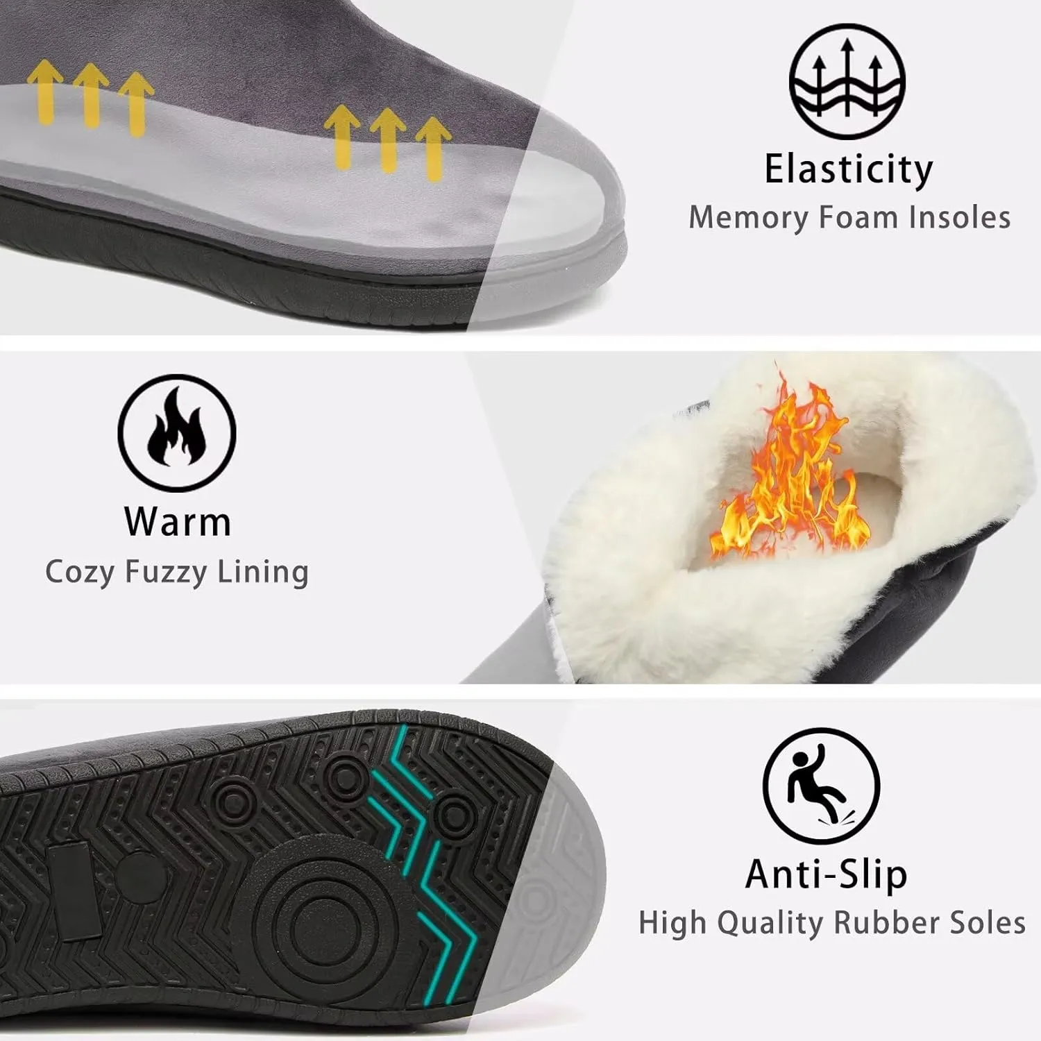 Men Women Slipper Boots Warm Fur Lined Memory Foam Winter House Bootie Slippers