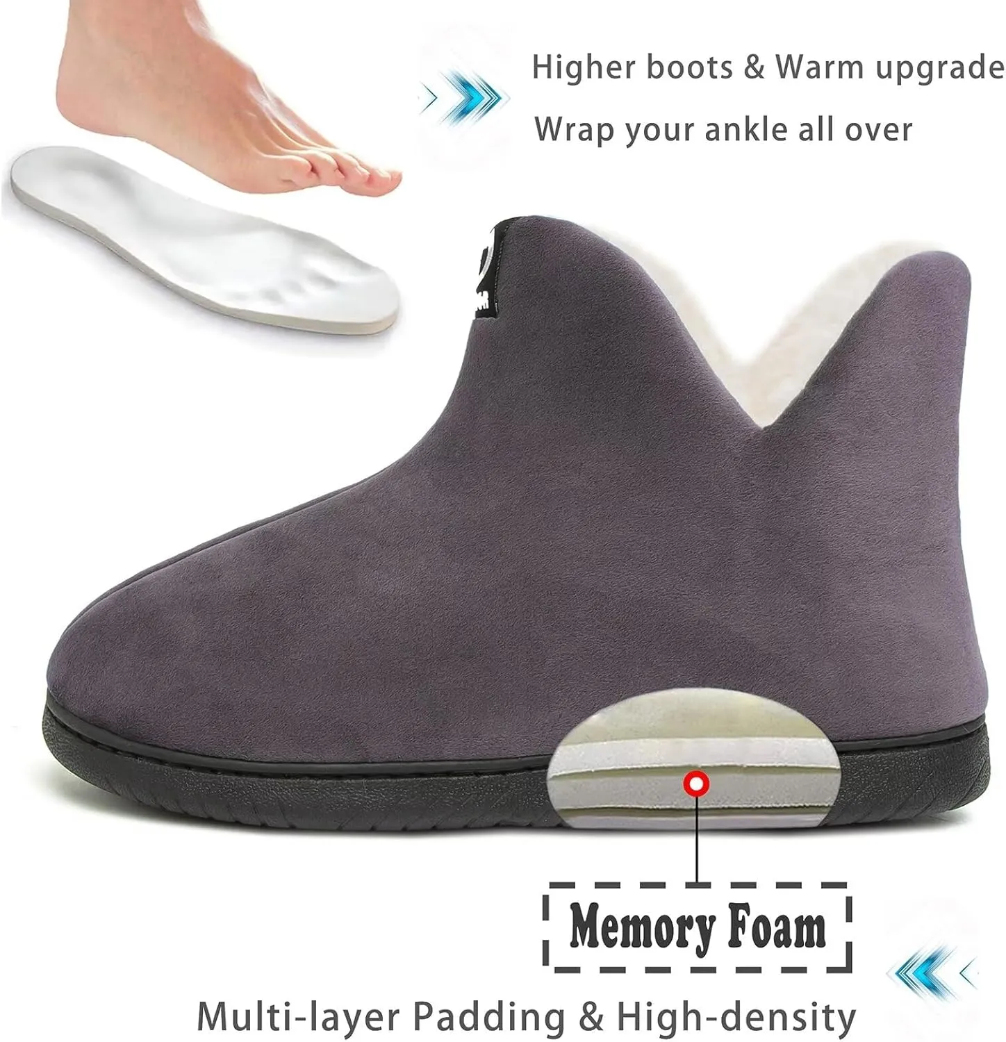 Men Women Slipper Boots Warm Fur Lined Memory Foam Winter House Bootie Slippers