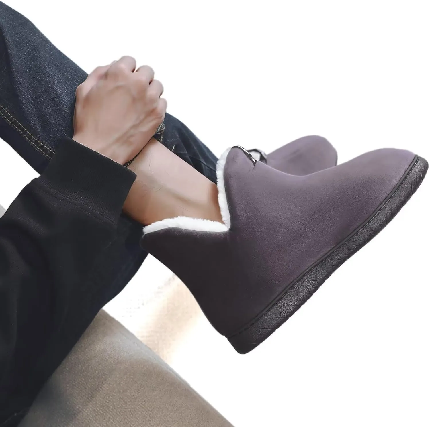 Men Women Slipper Boots Warm Fur Lined Memory Foam Winter House Bootie Slippers