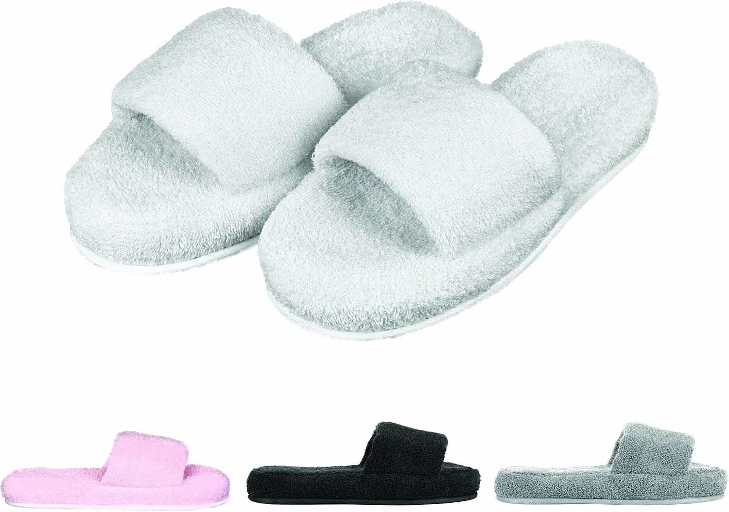 Men's and Women's Cozy Memory Foam Soft Premium 100% Turkish Terry Cotton Cloth Open Toe Spa House Indoor Slippers