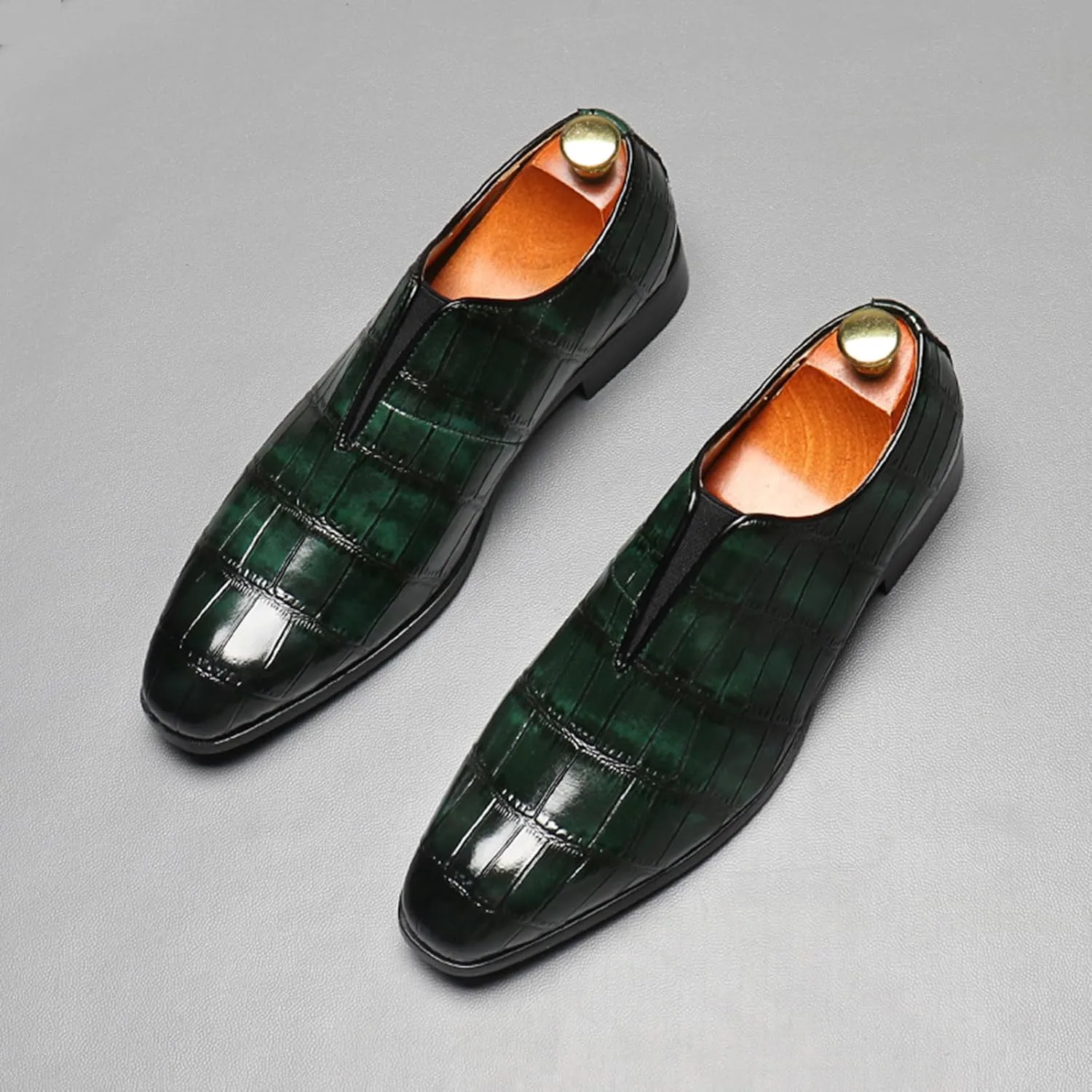 Mens Dress Shoes Leather Loafer, Fashion Crocodile Printed Handmade Dress Shoes Slip on Loafer Shoes for Men