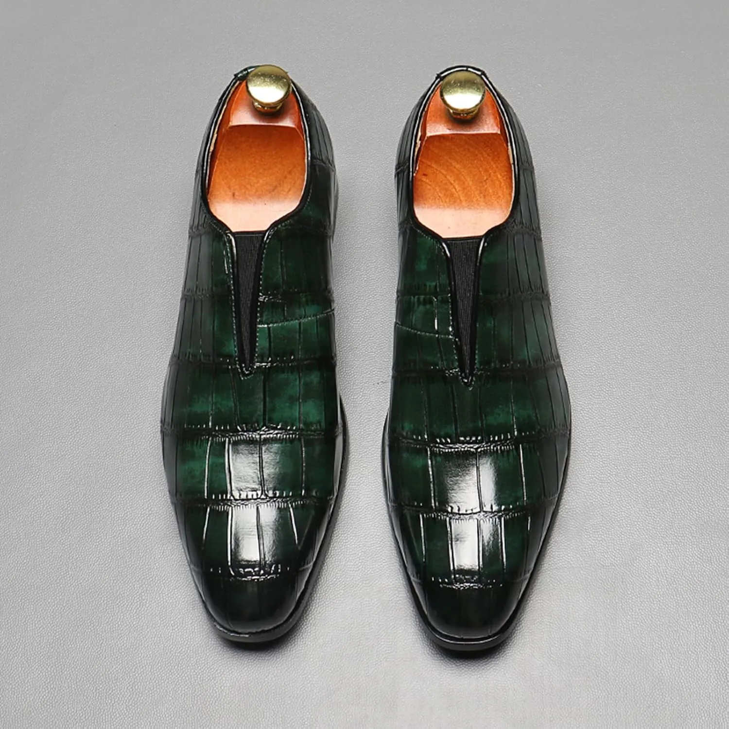 Mens Dress Shoes Leather Loafer, Fashion Crocodile Printed Handmade Dress Shoes Slip on Loafer Shoes for Men