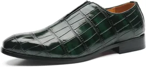 Mens Dress Shoes Leather Loafer, Fashion Crocodile Printed Handmade Dress Shoes Slip on Loafer Shoes for Men