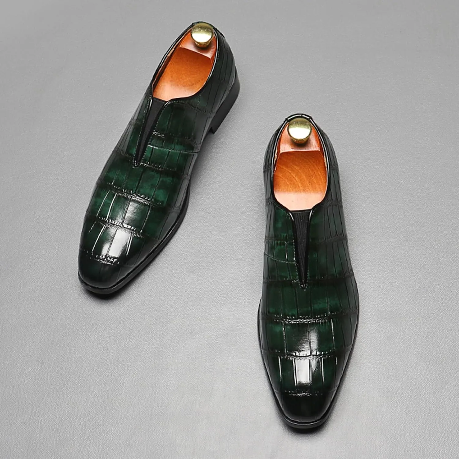 Mens Dress Shoes Leather Loafer, Fashion Crocodile Printed Handmade Dress Shoes Slip on Loafer Shoes for Men