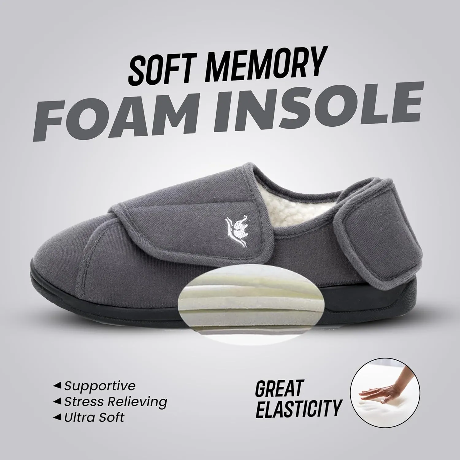 Mens Extra Wide Width Diabetic Slippers Memory Foam With Adjustable Soft Non-Slip Orthopedic House Shoes for Elderly Swollen Feet, Arthritis, Edema